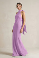 Halter Sheath Satin Bridesmaid Dress With Bow in Vintage Mauve - KissProm Bridesmaid Dresses