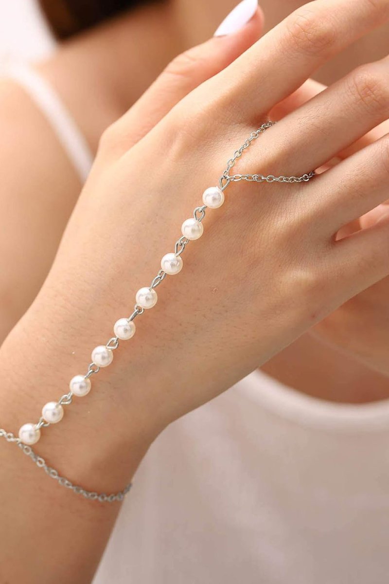 Pearl Finger Ring Chain Bracelets - KissProm