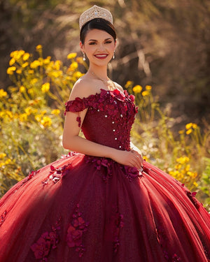 Illa | Ball Gown Organza Sweetheart  Burgundy Quinceanera Dress