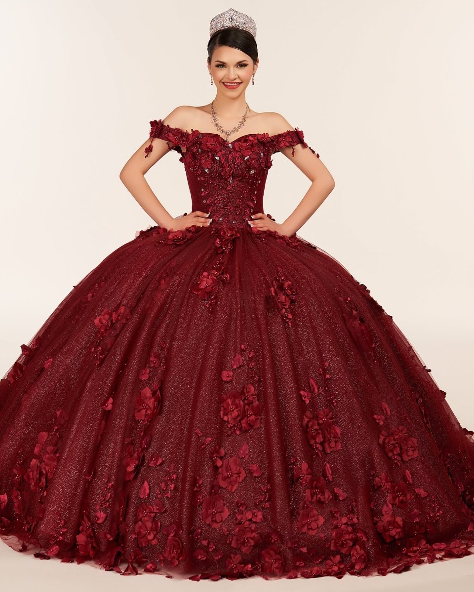 Ball Gown Organza Off The Shoulder Burgundy Quinceanera Dress, Burgundy / 8