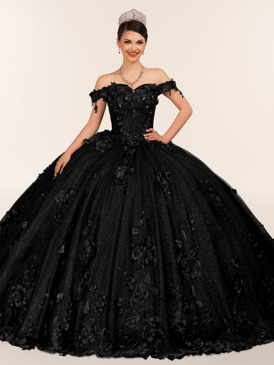 KissProm Ball Gown Organza Off The Shoulder Burgundy Quinceanera Dress, Black / 22