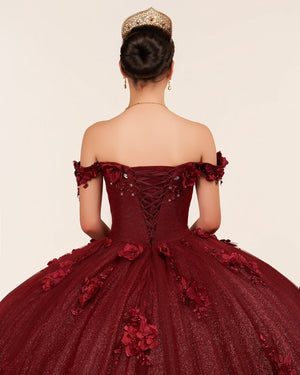 Illa | Ball Gown Organza Sweetheart  Burgundy Quinceanera Dress