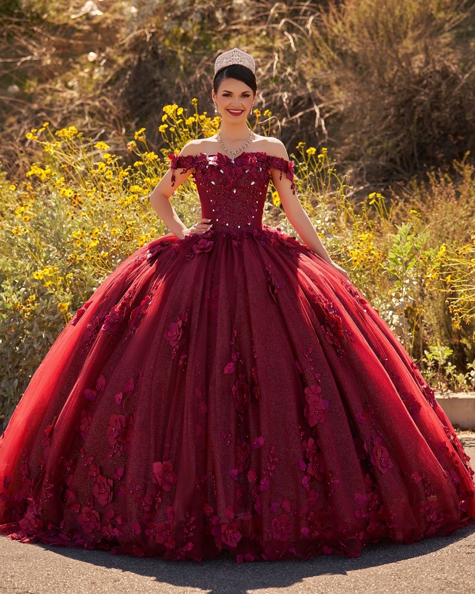 Illa | Ball Gown Organza Sweetheart  Burgundy Quinceanera Dress