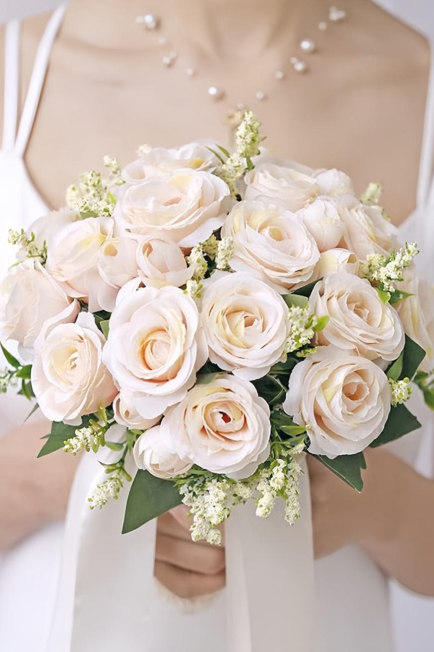 Handmade Silk Rose Peony Cascade Wedding Bouquet Flowers - KissProm