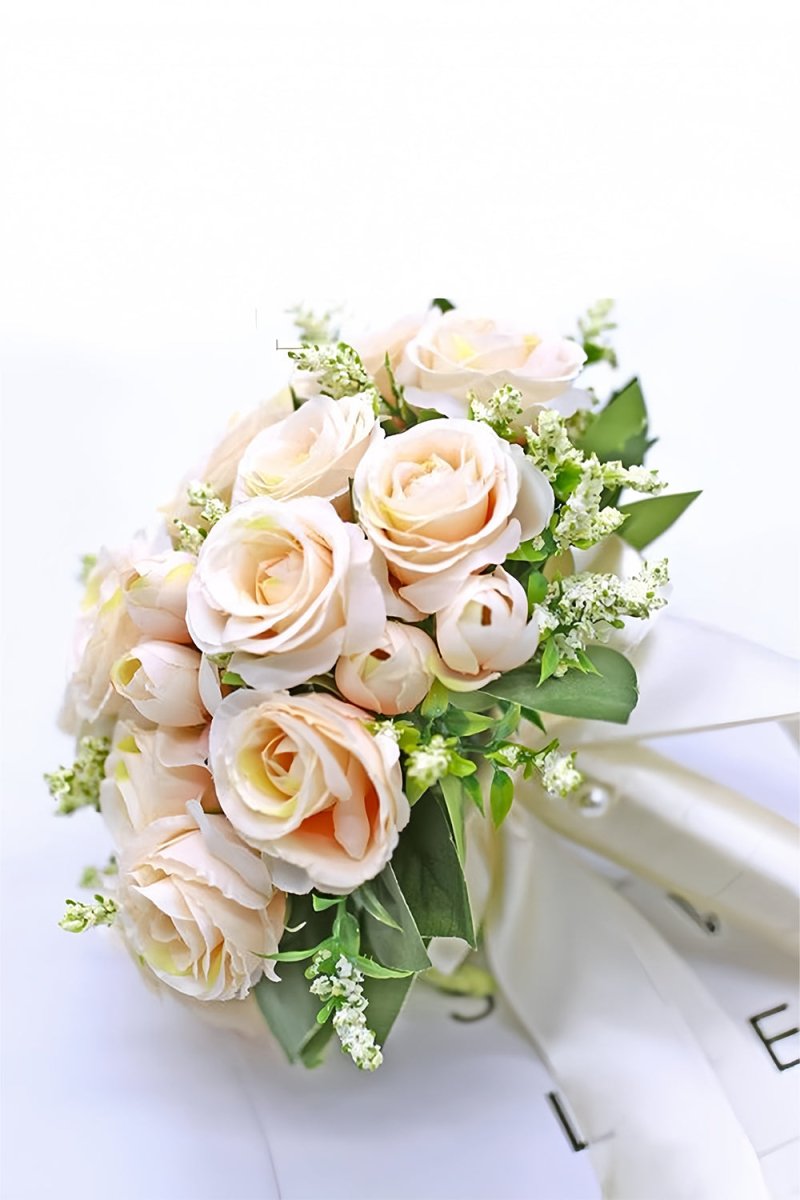 Handmade Silk Rose Peony Cascade Wedding Bouquet Flowers - KissProm