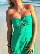 Hani | Green - A Line Chiffon Strapless Short Cocktail Dress with Keyhole