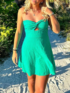 Hani | Green - A Line Chiffon Strapless Short Cocktail Dress with Keyhole