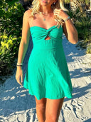 Hani | Green - A Line Chiffon Strapless Short Cocktail Dress with Keyhole