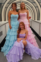 KissProm-Hanya Lavender A Line Strapless Chiffon Beaded Corset Long Prom Dress With Slit