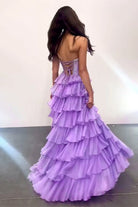 KissProm-Hanya Lilac A Line Strapless Chiffon Beaded Corset Long Prom Dress With Slit