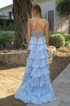 KissProm-Hanya Sky Blue A Line Strapless Chiffon Beaded Corset Long Prom Dress With Slit