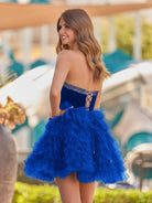 Havannah | Royal Blue - Strapless A Line Tiered Tulle Homecoming Dress With Bow - KissProm