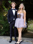 Haviah |  Pink - A Line Strapless Dot Tulle Ruffle Homecoming Dresses With Bow