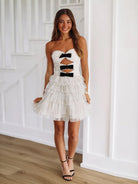 Haviah |  White - A Line Strapless Dot Tulle Ruffle Homecoming Dresses With Bow