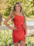 Hazel | Sheath Red One Shoulder Satin Tight Homecoming Dress - KissProm