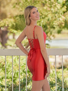 Hazel | Sheath Red One Shoulder Satin Tight Homecoming Dress - KissProm