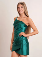 Hazel | Sheath Red One Shoulder Satin Tight Homecoming Dress - KissProm