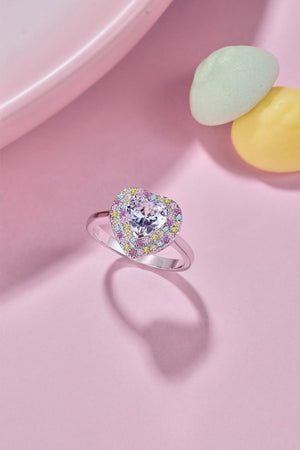 Heart Shape Colorful Zircon Sterling Silver Ring - KissProm
