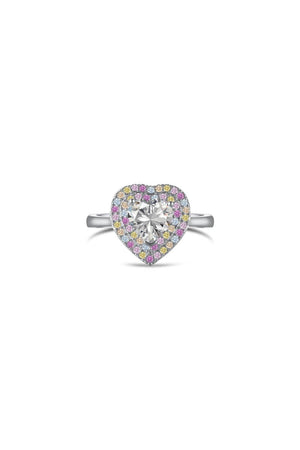 Heart Shape Colorful Zircon Sterling Silver Ring - KissProm