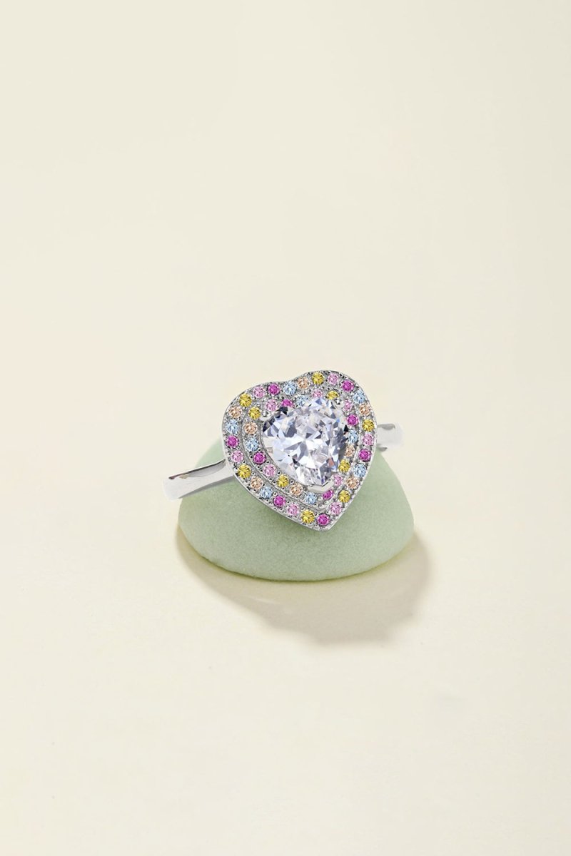 Heart Shape Colorful Zircon Sterling Silver Ring - KissProm