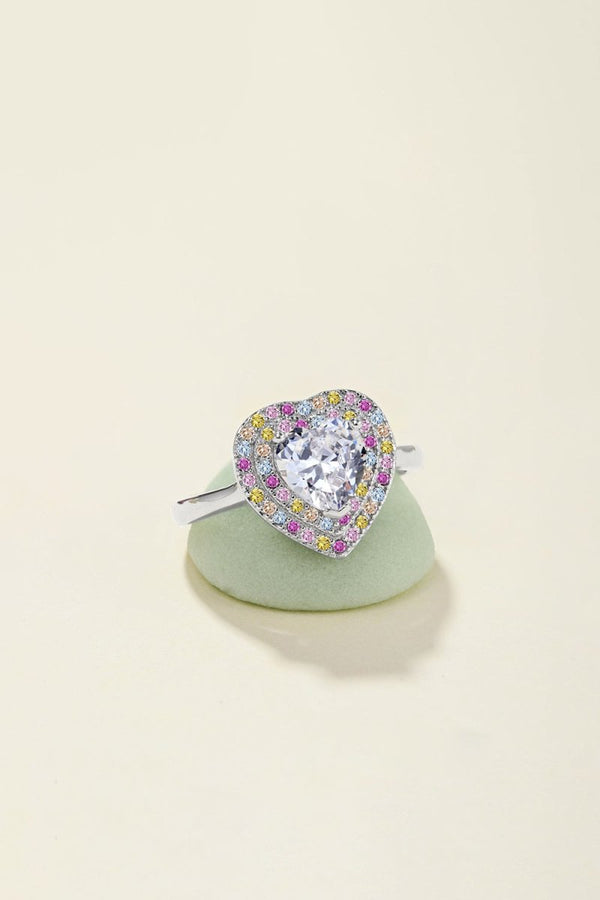 Heart Shape Colorful Zircon Sterling Silver Ring - KissProm