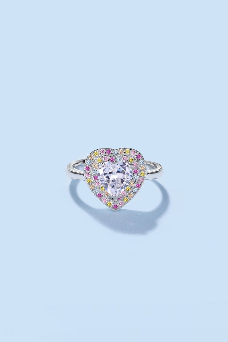 Heart Shape Colorful Zircon Sterling Silver Ring - KissProm