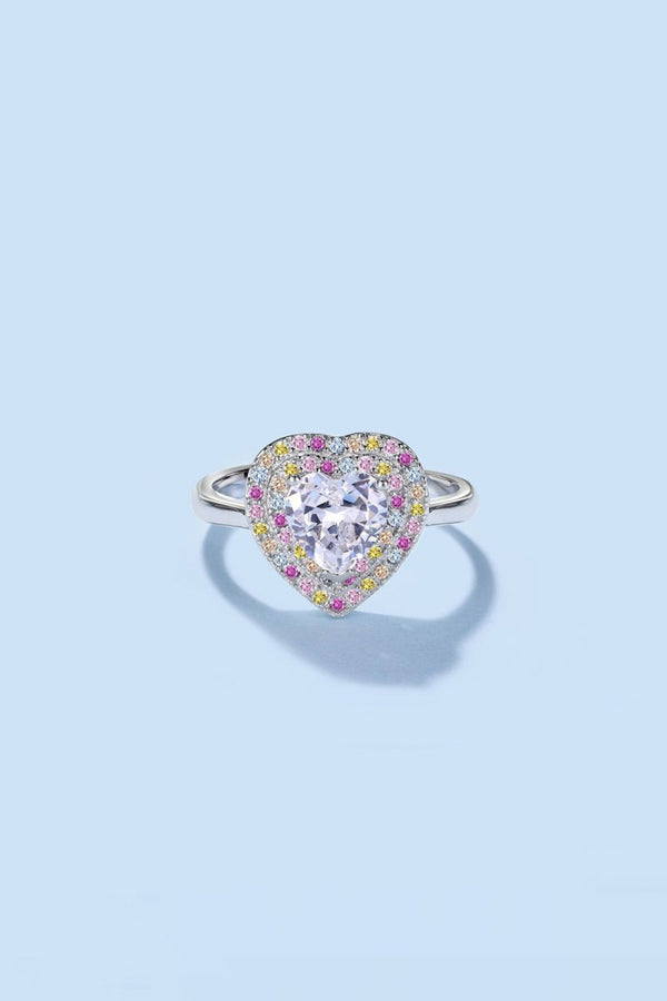 Heart Shape Colorful Zircon Sterling Silver Ring - KissProm