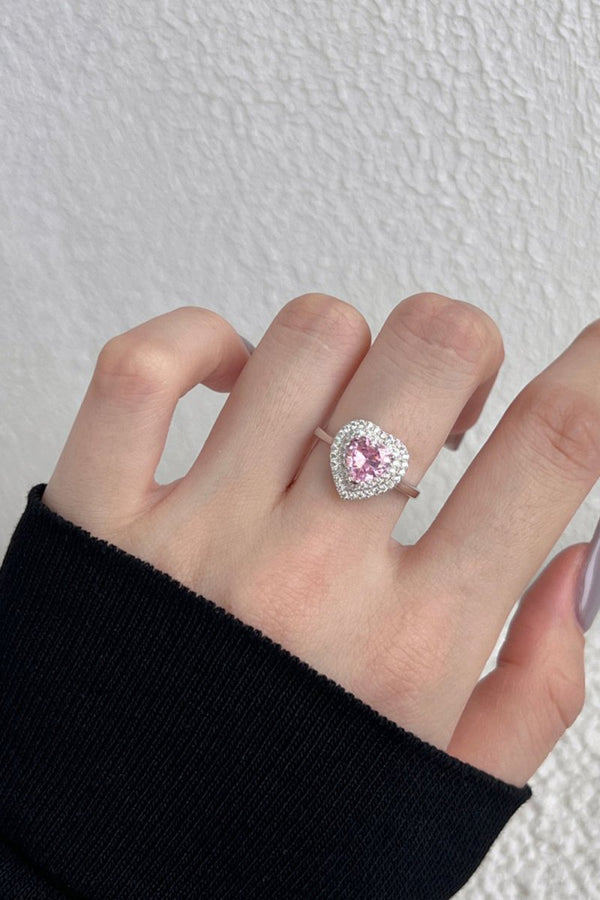 Heart Shape Pink Zircon Sterling Silver Ring - KissProm