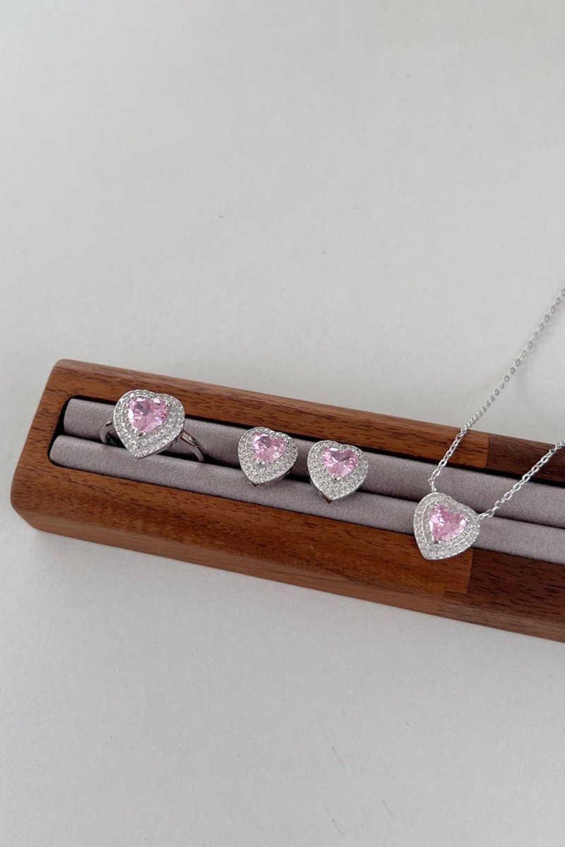 Heart Shape Pink Zircon Sterling Silver Ring - KissProm