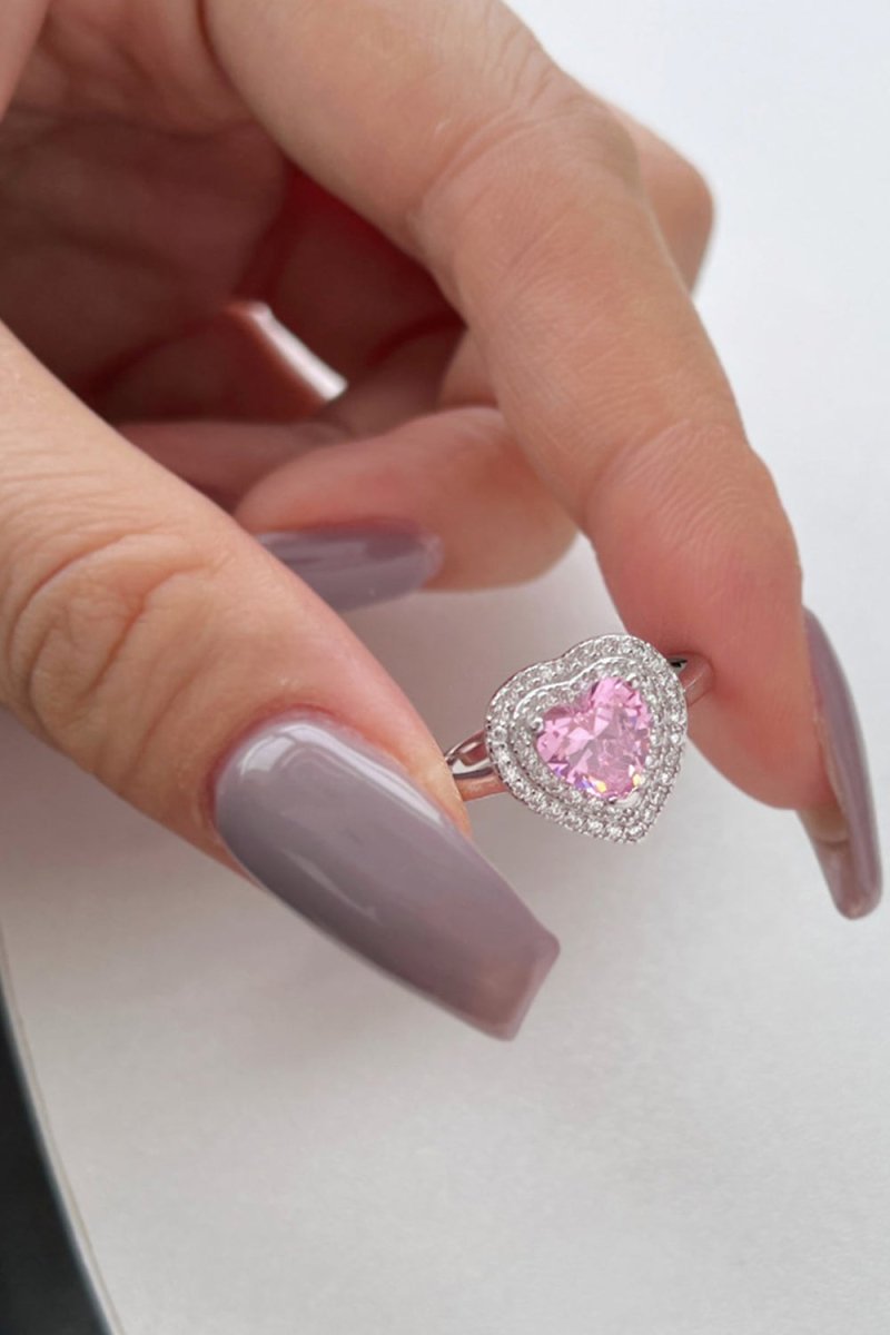 Heart Shape Pink Zircon Sterling Silver Ring - KissProm