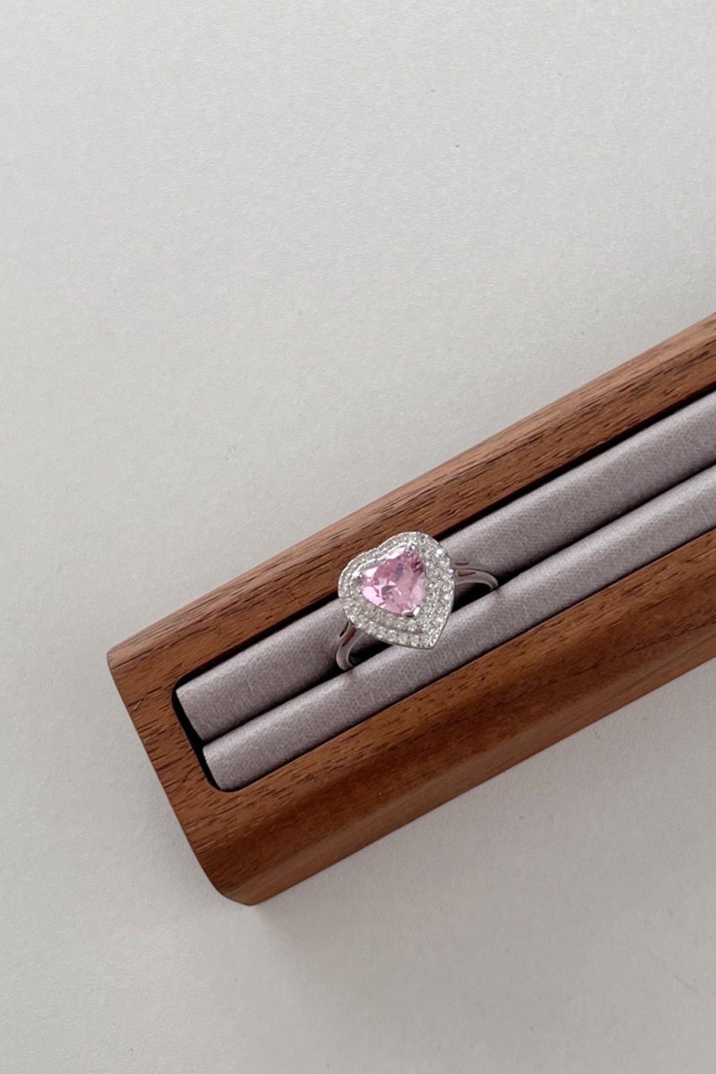 Heart Shape Pink Zircon Sterling Silver Ring - KissProm