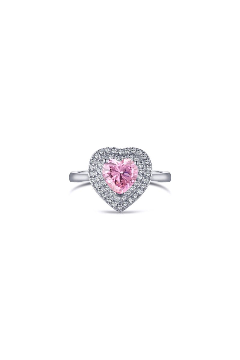 Heart Shape Pink Zircon Sterling Silver Ring - KissProm