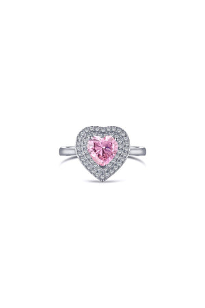 Heart Shape Pink Zircon Sterling Silver Ring - KissProm