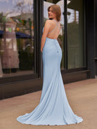 Helaina | Plunge Neck Light Pink Mermaid Satin Long Prom Dress