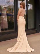 Helaina | Plunge Neck Light Pink Mermaid Satin Long Prom Dress