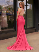 Helaina | Plunge Neck Light Pink Mermaid Satin Long Prom Dress