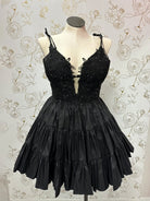 Heliodor | Black - V Neck Satin A Line Ruffles Homecoming Dresses With Appliques
