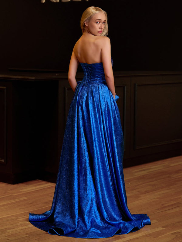 Heloise | Fuchsia Strapless A-Line Long Prom Dress With Bow