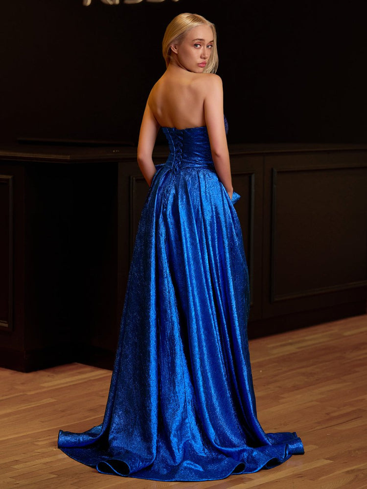 Fuchsia A Line Strapless Satin Prom Dress with Beading main image 0
