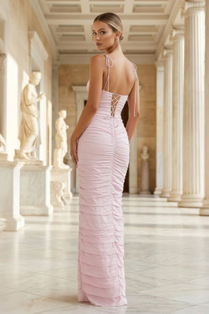 Mermaid Spaghetti Straps Floor Length Sleeveless Pink Prom Dress - KissProm