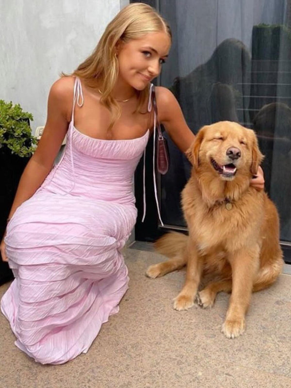 Henry | Mermaid Spaghetti Straps Floor Length Sleeveless Pink Prom Dress - KissProm