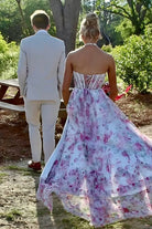 KissProm-Heraldine Pink Halter A Line Floral Chiffon Ruffled Formal Prom Dresses With Beading