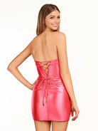 Herline | Trendy Copper Strapless Satin Sheath Short Homecoming Dress
