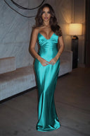 Ivory Sheath Satin Spaghetti Straps Long Prom Dresses – Prom Dresses by KissProm | Available at KissProm