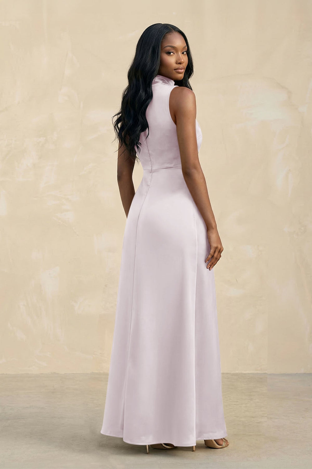 High Neck A - Line Bridesmaid Dress Wiht Slit in Dusk - KissProm Bridesmaid Dresses