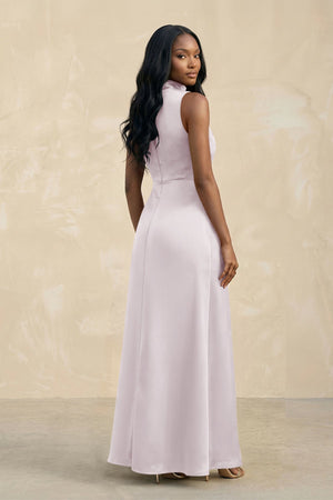 High Neck A - Line Bridesmaid Dress Wiht Slit in Dusk - KissProm Bridesmaid Dresses