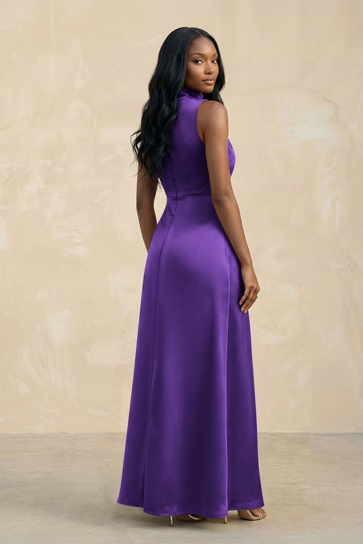 KissProm High Neck A-Line Bridesmaid Dress With Slit in Amethyst, Amethyst / 14