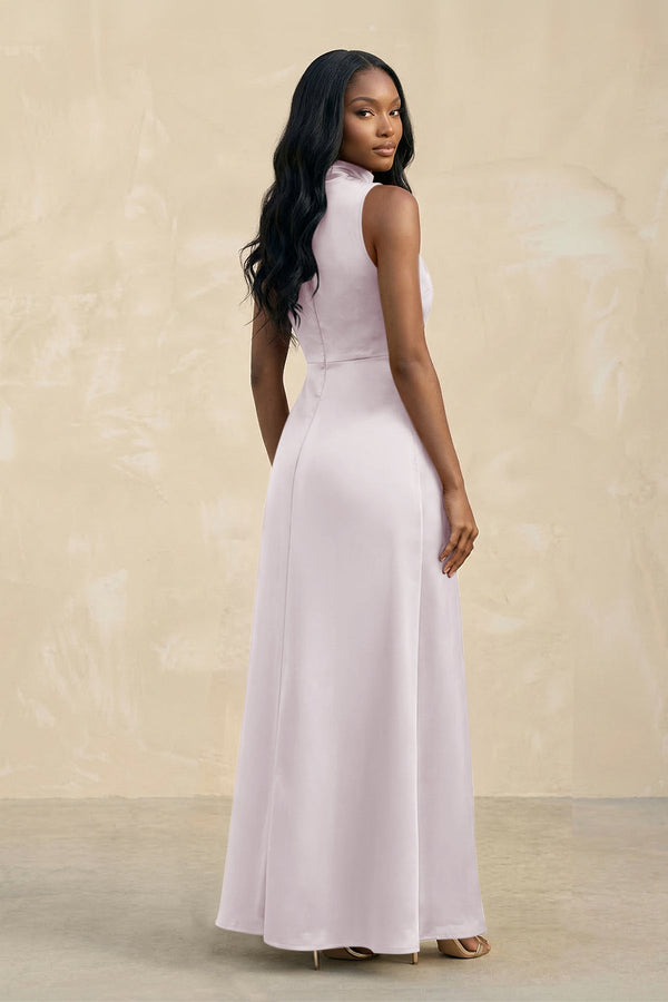 High Neck A - Line Bridesmaid Dress Wiht Slit in Dusk - KissProm Bridesmaid Dresses