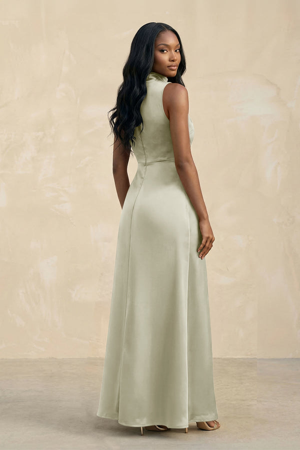 High Neck A - Line Bridesmaid Dress Wiht Slit in Frost - KissProm Bridesmaid Dresses