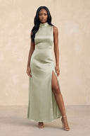 High Neck A - Line Bridesmaid Dress Wiht Slit in Frost - KissProm Bridesmaid Dresses